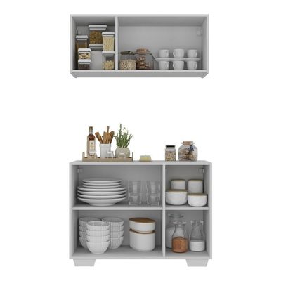 Kit Armário De Cozinha Aéreo E Balcão 3 Portas Multimóveis Mp2169 Branco