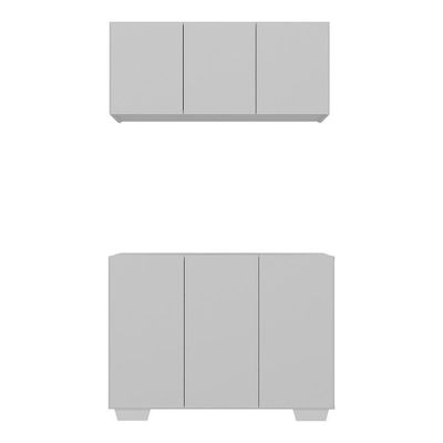 Kit Armário De Cozinha Aéreo E Balcão 3 Portas Multimóveis Mp2169 Branco