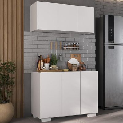 Kit Armário De Cozinha Aéreo E Balcão 3 Portas Multimóveis Mp2169 Branco