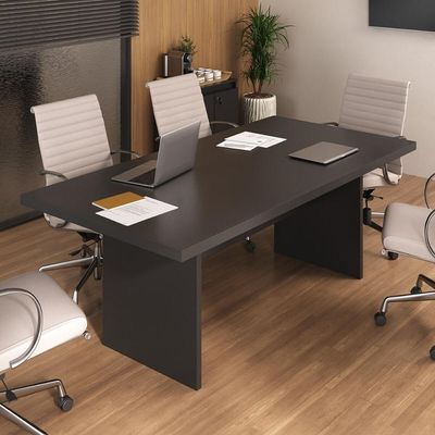 Mesa De Escritório 200cm Para Reunião Com Tampo 30mm Multimóveis CR25281 Preto