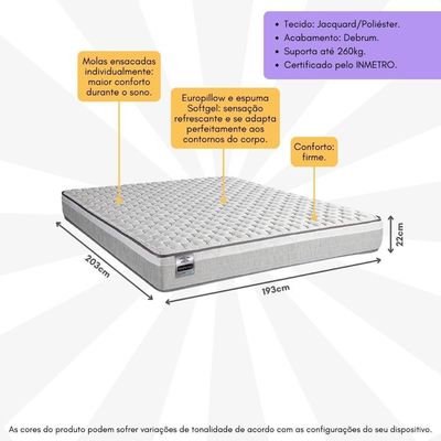 Colchão Hanover Ensacadas King 193x203cm - Molas Ensacadas, Softgel, Inducol Cr447e Branco/cinza Branco/cinza