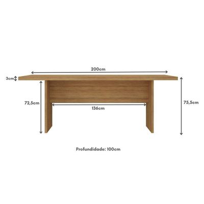 Mesa De Escritório 200cm Para Reunião Com Tampo 30mm Multimóveis CR25281 Amêndoa