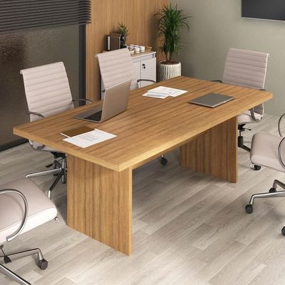 Mesa De Escritório 200cm Para Reunião Com Tampo 30mm Multimóveis CR25281 Amêndoa