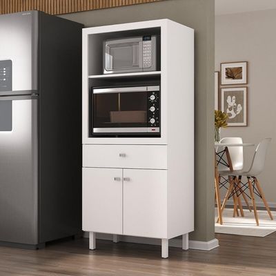 Balcão Multiuso 67,9cm 2 Portas 1 Gaveta Para Forno E Micro-ondas Multimóveis CR20344 Branco