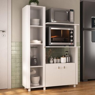 Balcão Multiuso 96,2cm Com Vidro 3 Portas Para Forno E Micro-ondas Multimóveis CR20343 Branco
