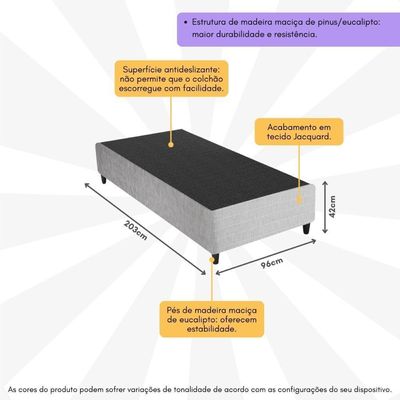 Base Box Sommier Solteirão 96x203 Columbus Inducol Cr35247b Cinza Cinza