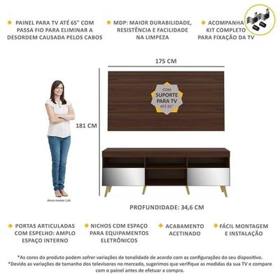 Rack Com Painel E Suporte Tv 65" Espelho Multimóveis V3142