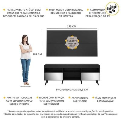 Rack Com Painel E Suporte Tv 65" Espelho Multimóveis V3142