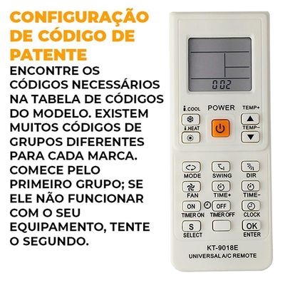 Controle Remoto Universal para Ar Condicionado KT-9018E HIATSU 6000 em 1 KT-9018E