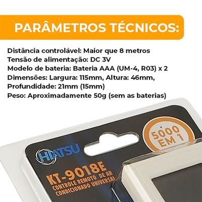 Controle Remoto Universal para Ar Condicionado KT-9018E HIATSU 6000 em 1 KT-9018E