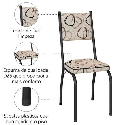 Conjunto Com 2 Cadeiras Tubular Diana Preto Fosco Assento Cedro Artefamol