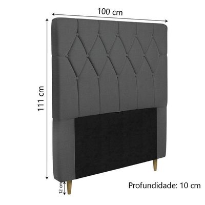 Cabeceira Estofada Para Cama Box Solteiro Miami De 0,88m Suede Dobuê Grafite