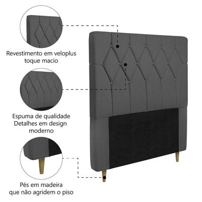 Cabeceira Estofada Para Cama Box Solteiro Miami De 0,88m Suede Dobuê Grafite