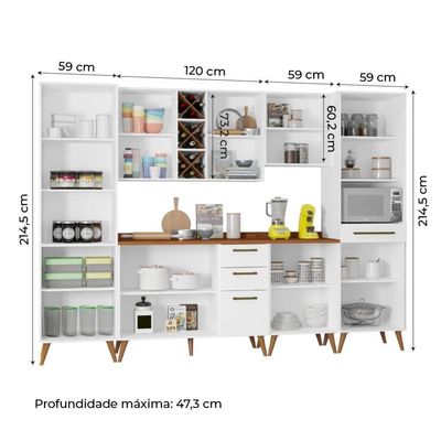Armário De Cozinha Completa Com Adega 10 Portas 4 Gavetas Favorita Branco/nature Branco Nature