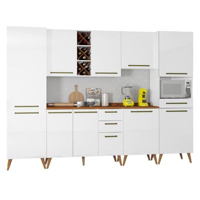 Armário De Cozinha Completa Com Adega 10 Portas 4 Gavetas Favorita Branco/nature Branco Nature