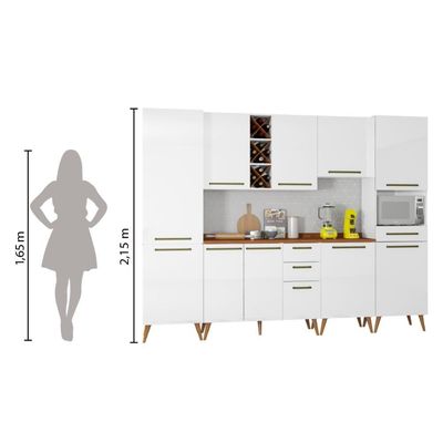 Armário De Cozinha Completa Com Adega 10 Portas 4 Gavetas Favorita Branco/nature Branco Nature