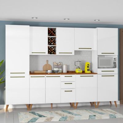 Armário De Cozinha Completa Com Adega 10 Portas 4 Gavetas Favorita Branco/nature Branco Nature