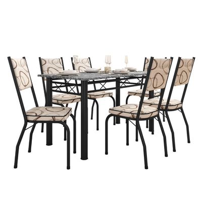 Conjunto Jantar Mesa Granito 1,40m 6 Cadeiras Preto-Cedro