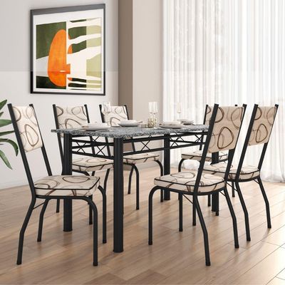 Conjunto Jantar Mesa Granito 1,40m 6 Cadeiras Preto-Cedro