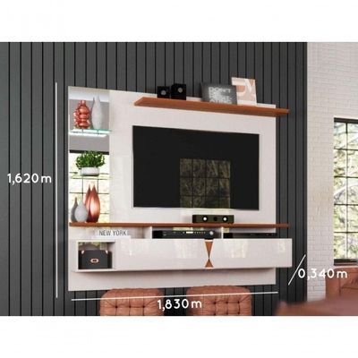 Painel Para Tv Intense Lukaliam Off White / Damasco Off White / Damasco