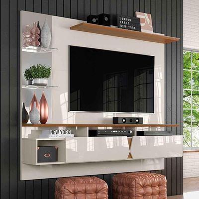 Painel Para Tv Intense Lukaliam Off White / Damasco Off White / Damasco