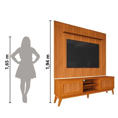 Rack Bancada King Com Painel Para Tv Até 75 Polegadas Avante Cedro Ripado Impressão 3d Edn Cedro