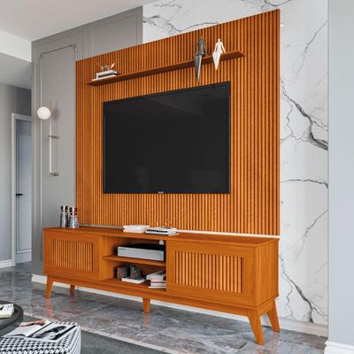 Rack Bancada King Com Painel Para Tv Até 75 Polegadas Avante Cedro Ripado Impressão 3d Edn Cedro