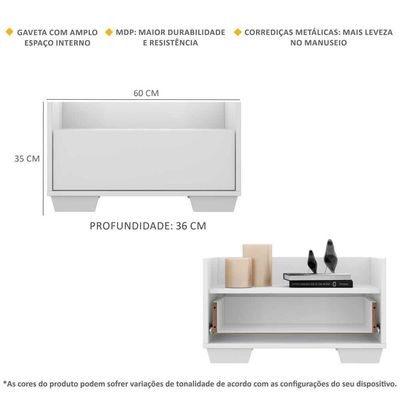 Mesa de Cabeceira 60 Cm com Pés Quadrados Multimóveis Branca