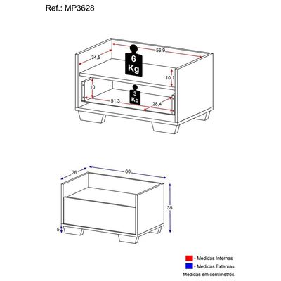 Mesa de Cabeceira 60 Cm com Pés Quadrados Multimóveis Branca