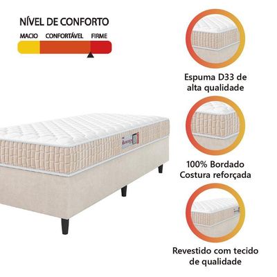 Cama Box Colchão Solteiro Espuma D33 New Millenium 88x57cm Branco/bege Hellen Bege/bco