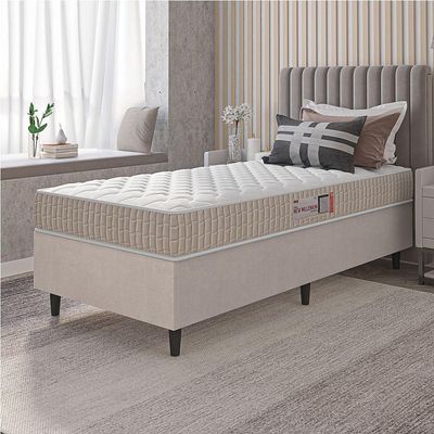 Cama Box Colchão Solteiro Espuma D33 New Millenium 88x57cm Branco/bege Hellen Bege/bco