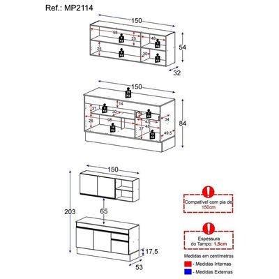 Cozinha Compacta Mp2114+Armário E Balcão Branca