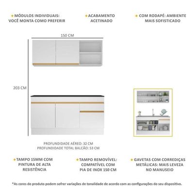 Cozinha Compacta Mp2114+Armário E Balcão Branca