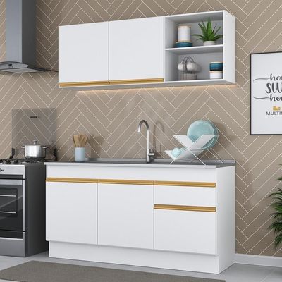 Cozinha Compacta Mp2114+Armário E Balcão Branca