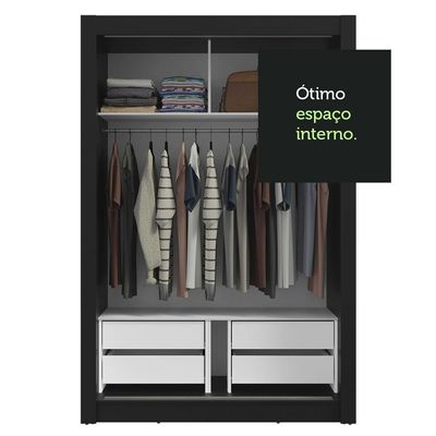 Guarda-roupa Solteiro 2 Portas Correr 4 Gavetas Preto/Branco