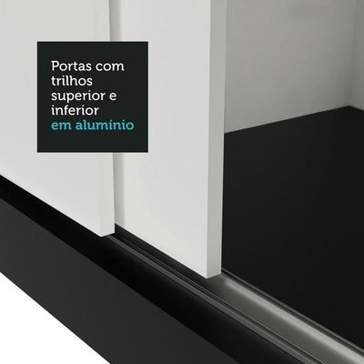 Guarda-roupa Solteiro 2 Portas Correr 4 Gavetas Preto/Branco