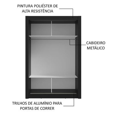 Guarda-roupa Solteiro 2 Portas Correr Preto/Cinza Milano