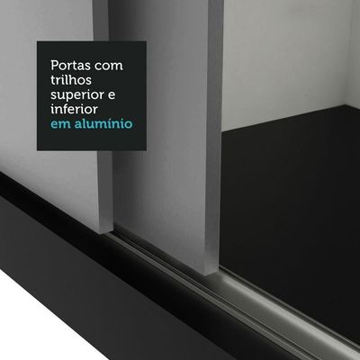 Guarda-roupa Solteiro 2 Portas Correr Preto/Cinza Milano