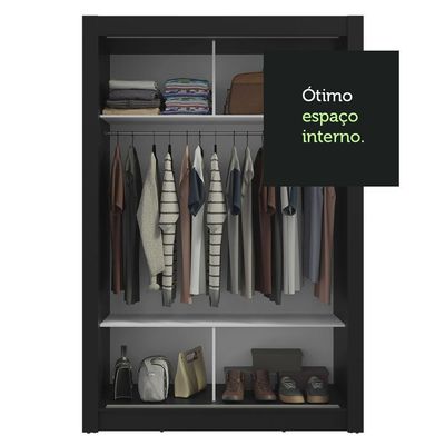 Guarda-roupa Solteiro 2 Portas Correr Preto/Cinza Milano