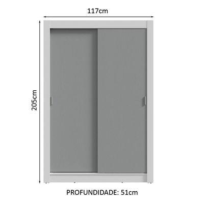 Guarda-Roupa Solteiro 2 Portas Correr Branco/Cinza
