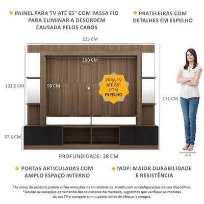 Estante Tv 65" Prateleiras C/ Espelho Oslo Multimóveis V3393