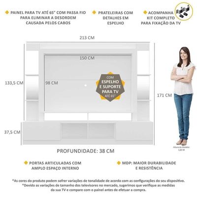 Estante Com Suporte Tv 65" C/ Espelho Oslo Multimóveis V3385