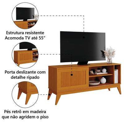Rack Bancada Para Tv Até 55 Polegadas 1,36m Ripado Impressão 3d 1 Porta Cedro Aruba Edn Cedro