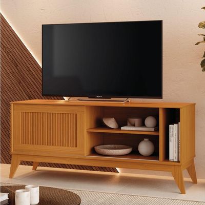 Rack Bancada Para Tv Até 55 Polegadas 1,36m Ripado Impressão 3d 1 Porta Cedro Aruba Edn Cedro