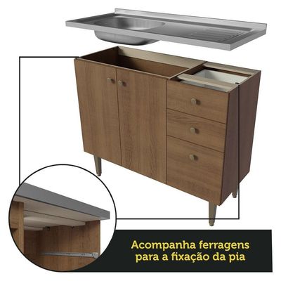 Balcão Gabinete Com Pia 3 Portas E 1 Gaveta 105cm