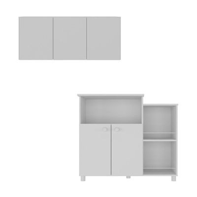 Kit Armário De Cozinha 3 Portas Com Balcão Multiuso-fruteira Multimóveis Mp2237 Branco Branco