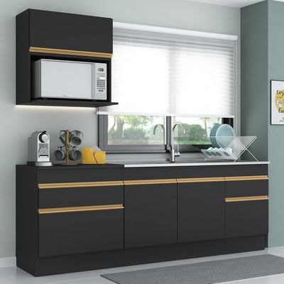 Armário Cozinha Compacta 220cm Veneza V2110 Preto/dourado