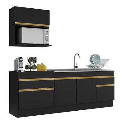 Armário Cozinha Compacta 220cm Veneza V2110 Preto/dourado