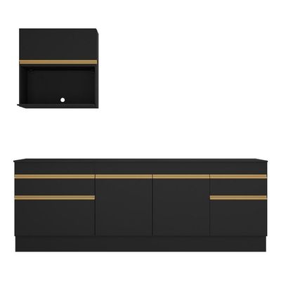 Armário Cozinha Compacta 220cm Veneza V2110 Preto/dourado