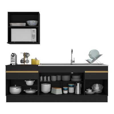 Armário Cozinha Compacta 220cm Veneza V2110 Preto/dourado